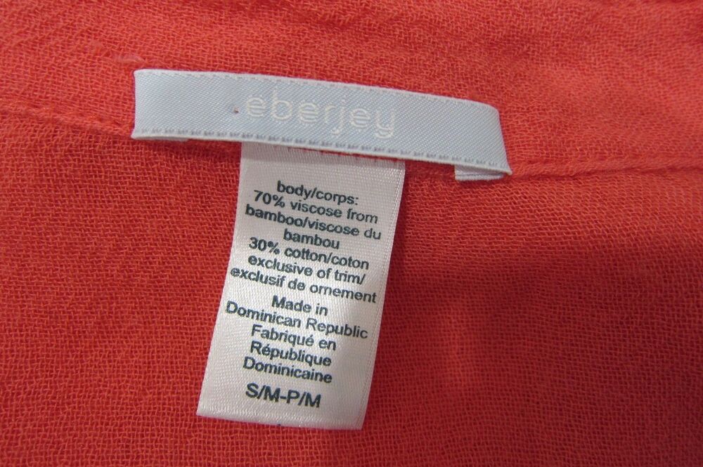 Eberjey Tunic Top Cover Up Roll Tab Sleeves Drawstring Waist Size S/M Salmon - Picture 7 of 8
